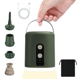 MeYuxg Elektrische Luftpumpe für Luftmatratze, 1600 mAh Kabellose Luftpumpe für Aufblasartikel/Entleeren/LED Licht, mit 4 Düsen, Aufladbare Mini Pumpe Luftmatratze