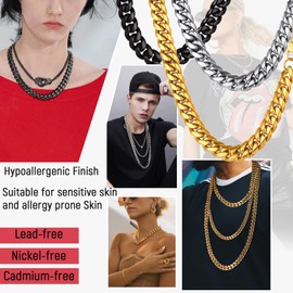 Prosteel 18K Gold Chocker Cuban Link Chain Short Chunky Necklace Mens Jewelry Women Gold Thick Big Choker Chain Statement Necklace