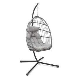 Hanging Egg Chair with Stand, Patio Wicker Hammock Egg Swing Chair with Cushion for Bedroom Garden Indoor Outdoor