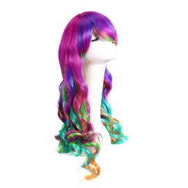 FRCOLOR Peluca Rizada Larga Anime Cosplay Peluca Peluca De Pelo Largo Con Flequillo Peluca Rizada Con Flequillo Pelucas Moradas Para Mujeres Pelucas Rizadas Peluca De Mujer Peluca