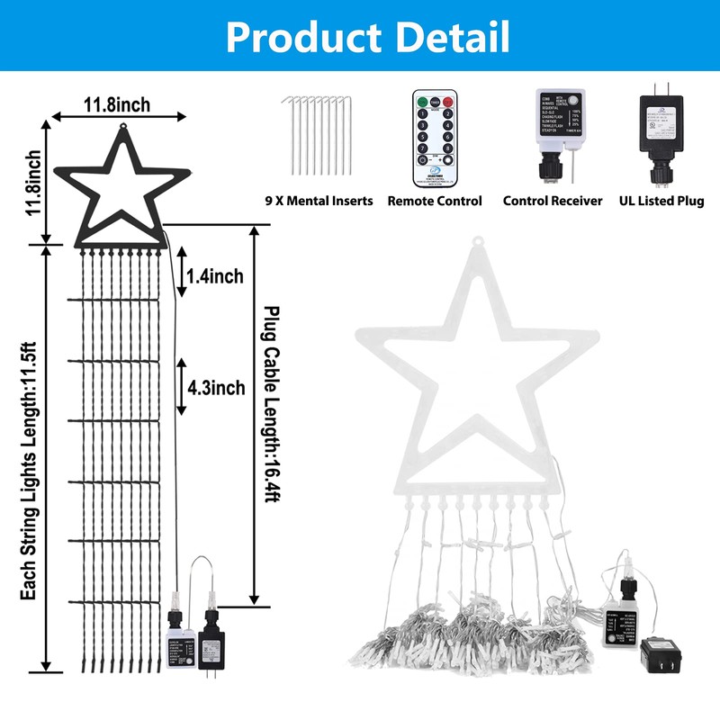 Decute Christmas Decorations Outdoor String Lights 8 Modes and Timer