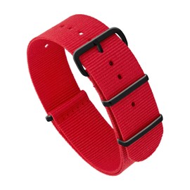 Vintage Time Watches | NATO Style Red Watch Strap Band Military Army Black Plated Steel Buckle Nylon Bracelet | 18mm 20mm 22mm 24mm (18mm)