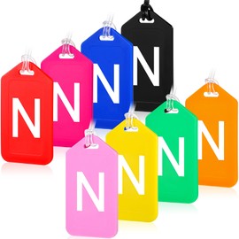 Paterr 8 Pcs Bright Colored Initial Letter A-Z Luggage Tags Bulk Suitcase Tag with Privacy Name Card Bag Tags for Travel Sports(N)