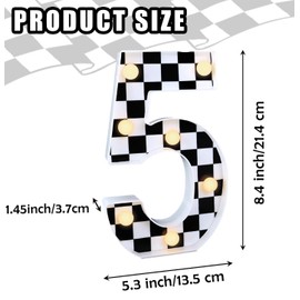 MUNILAIL Racing Car Birthday Party Decoration LED Glowing Numbers Checkered Number Light Up Number 5 Light up Sign Digital Lights Table Centerpiece for Checkered Flag Birthday Party Supplies