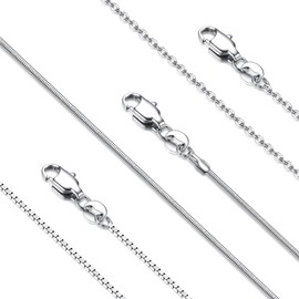 YADOCA 3Pcs Stainless Steel Necklace for Women Men - 1mm 1.2mm Snake Box Cable Chain - Thin & Sturdy Long Lobster Clasp Silver Tone 16-30 Inch