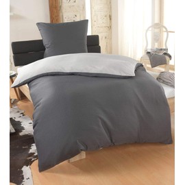 DreamHome 2-Piece Plain Fine Seersucker Reversible Bed Linen Duvet Cover for Duvet Cover 80 x 80 cm Colour: Silver-Grey Size: 135 x 200 cm