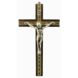 Biblegifts Crucifix 8" 20cm Dark Wood Metal Inlay Corpus Christi Wall Hanging Jesus Cross from Ideal for Nuns, Monks, Pastors, Vicars or Ministers.