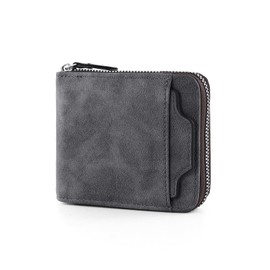 AfitLulu Men's Wallet with Zipper, Men Wallet with Detachable Card Clip, Large Capacity Credit Card Holder Wallet with 7 Card Slots, 2 ID Window and Coin Pocket (Grey)