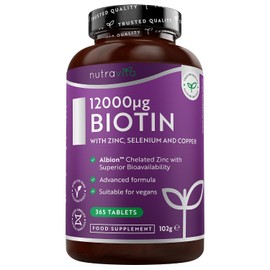 Nutravita Biotin Hair Supplement 12,000mcg - 365 Vegan - Full Year Supply