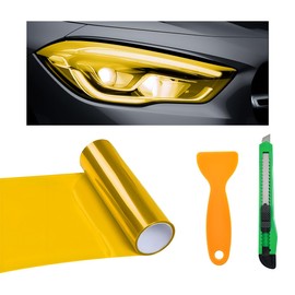 KVAEY Car Light Tint Film, 12×48 Inch Tint Vinyl Wrap Film Roll with Squeegee and Cutter, Self-Adhesive Film Sticker for Car Headlights Tail Lights Fog Lights, Car Accessories (Golden)