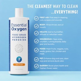 Essential Oxygen Essential Oxygen Food Grade Hydrogen Peroxide, Natural Cleaner, 3% USP, White, 16 Ounce
