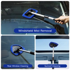 Qydipclin 10pcs Windshield Cleaner Tool, Car Window Cleaning Wash Kit with 4 Reusable Microfiber Pads 1 Spray Bottle and Extendable Handle Auto Glass Wiper Kit, Blue&Gray