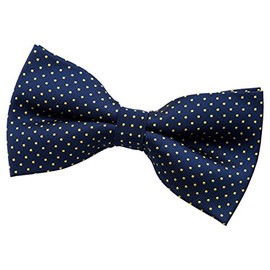 Retreez Men Modern Mini Polka Dots Woven Microfiber Pre-tied Bow Tie (5") - Navy Blue with Yellow Dots