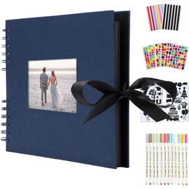 AIOR DIY Photo Album Scrapbook Album for Gluing Photo Albums, DIY Photo Book 80 Black Pages Guest Book Scrapbooking Anniversary Gift for Women (Blue)