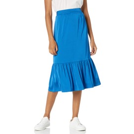 The Drop Women's Jerry Wide Hem Elastic Back Silky Stretch Pull-On Midi Skirt, Classic Blue, S