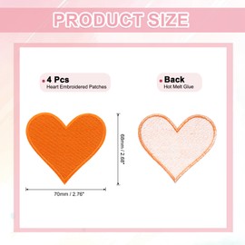 sourcing map 4Pcs Iron on Heart Patches, Sew on Small Heart Embroidered Patches, Decorative Repair Patch Applique for DIY Crafts Backpacks Bags Hats Clothes, 70mm Orange