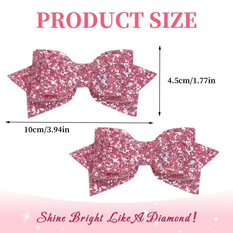 2PCS Pink Hair Bows, Sequin Bows Hair Clips for Girls