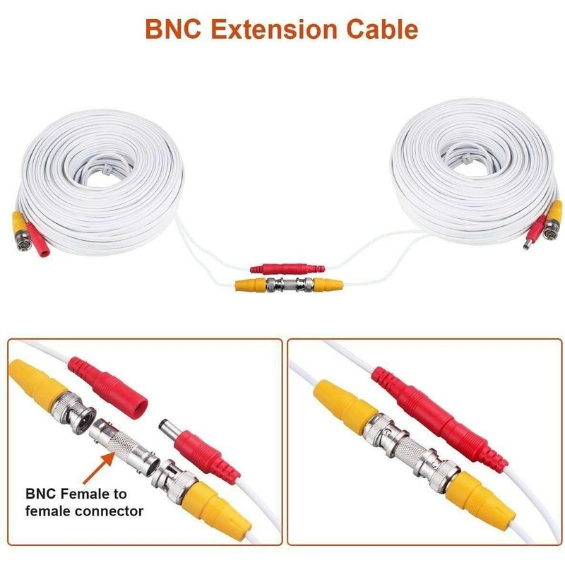10M White Premade BNC Video Power Cable/Wire for Security Camera,