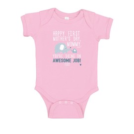New Baby Bodysuits Custom Name Gifts Happy First Mothers Day Blue Elephant Bodysuit 6 Months Pink
