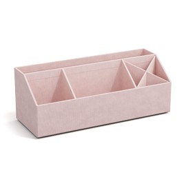 BIGSO ELISA Schreibtisch Organizer mit 4 Fächern – Ordnungssystem für Zettel, Büroklammern, Stifte usw. – Sortierkasten aus 100% recycelter Faserplatte und Papier in Leinenoptik – rosa
