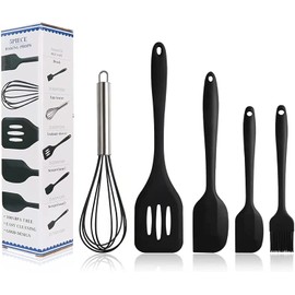 ADBI’s Spatulas Silicone Heat Resistant - Kitchen Utensil Set - Cooking tools, whisk, brush. Gift For Woman and Men (BLACK)