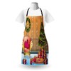 Ambesonne Christmas Apron, Happy Noel Themed Cartoon of Room with