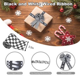 Mupera 2 Rolls 2.5" Black and White Checkered Ribbon - Racing Car Theme Printed Ribbon, 10 Yards Total for Wreath Bows Sport Team Birthday Party Home Decoration