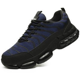 Aicowe Work Shoes Men Women Safety Shoes Sporty Lightweight Breathable Steel Cap Shoes Industrial Protective Shoes, blue, 45 EU