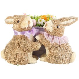 infactory Easter Decoration: Decorative Easter Bunny Couple with Easter Egg Basket Made of Natural Materials (Rabbit)