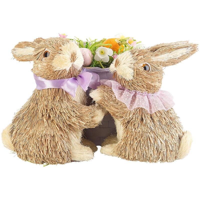 infactory Easter Decoration: Decorative Easter Bunny Couple with Easter Egg