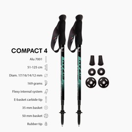 Fizan Compact 4 Trekking Poles – 6.0 oz Ultralight, Backpacking, Thru Hiking Poles, Adjustable, Collapsible, Customized Fit, EVA Grips, Aluminum Walking Sticks (Compact 4 / Water Green)