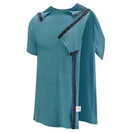 Poriff Men Shoulder Surgery Shirt for Rehab Snap Men Chemo Shirts Chemotherapy Clothing Post Arm Broken Recovery Rotator Cuff Adaptive Clothes Peacock Blue