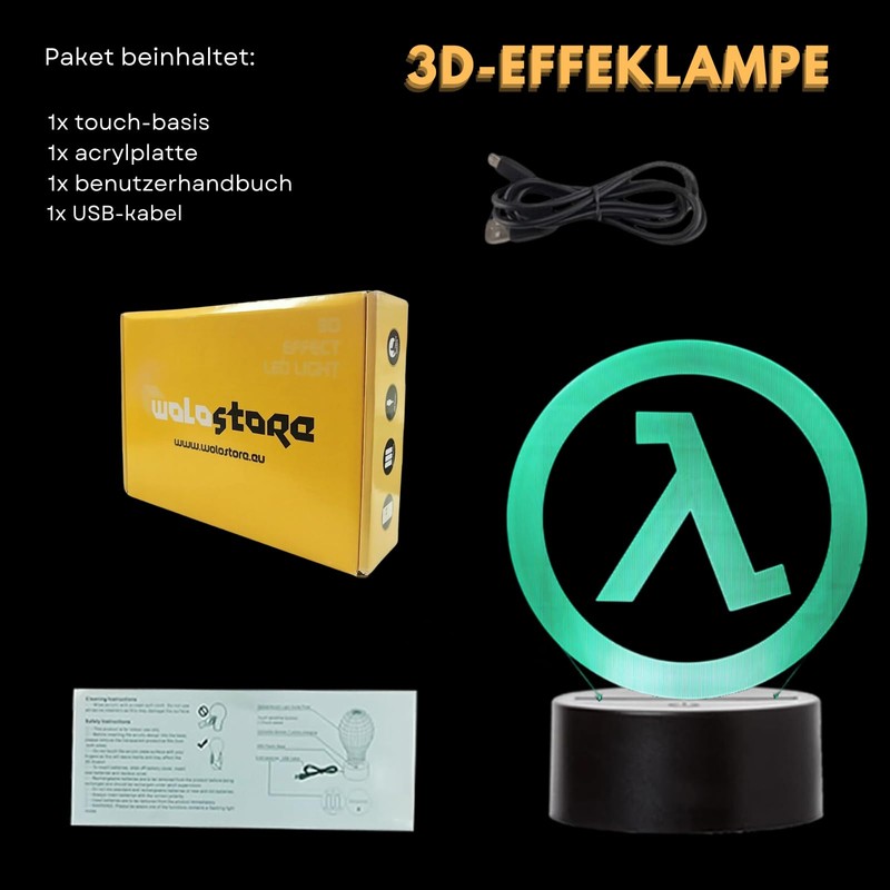 Wolobox LED Lamp Half Life Logo Colour Changing USB Night