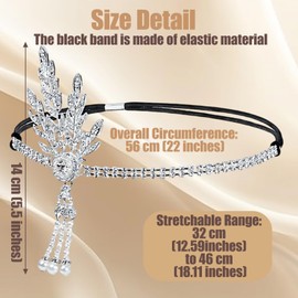 1920s Flapper Headband Silver Rhinestone Leaf Headpiece with Pearl Tassel Elastic Retro Head Band for Women Party Prom Wedding (sliver)