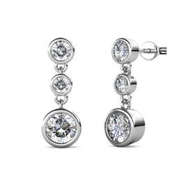 Cate & Chloe Bailey Wonder White Gold Dangle Earrings, 18k White Gold Plated Studs with 3 Dangling Crystals, Silver Stud Earring Set, 3 Round Cut Crystal Stones