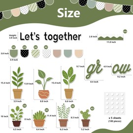 Arosche Classroom Bulletin Board Decorations Set Positive Let's Grow Together Potted Plant Cutouts Motivational Bulletin Board Border for Back to School Office Home Nursery Chalkboard Wall Door