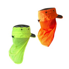 Pack of 2 Pcs Unisex High Visibility Sun Hat UV Ray Reflector with Neck Flap Wide Brim Breathe Hat Cap Adjustable Size (Orange & Yellow)