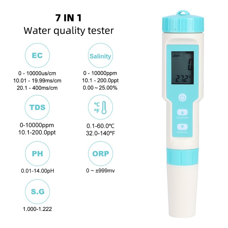 Waterproof Electronic Salinity PH TDS EC ORP Tester Hydrometer Water