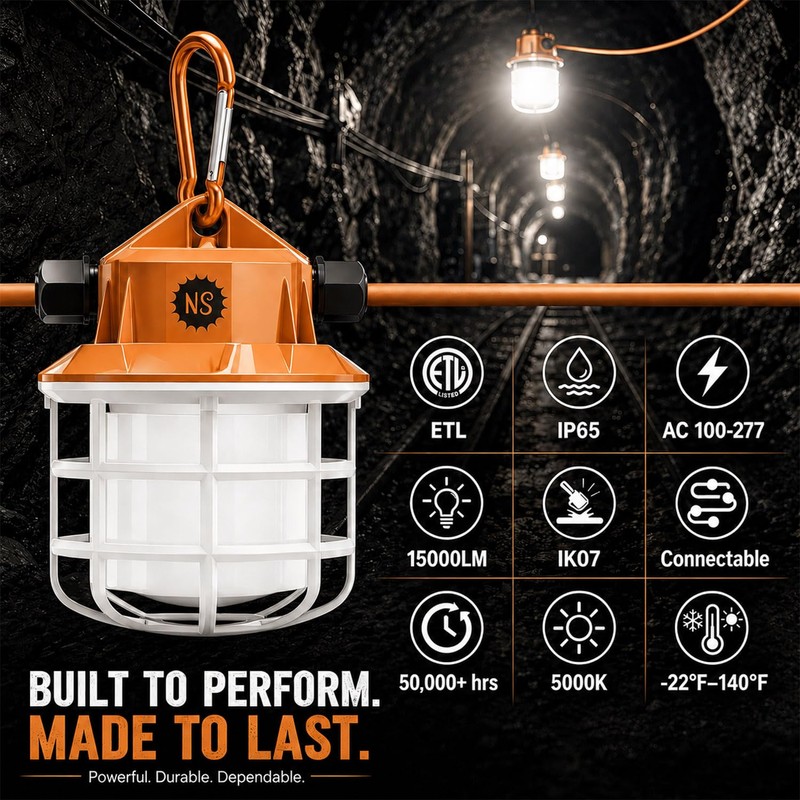 NS 100FT Construction String Lights 150W LED Industrial Grade 15000LM