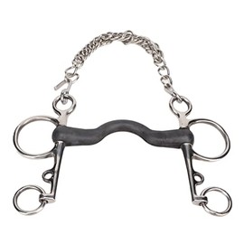 Jiawu Broca Mullen Pelham de Goma, Rodillo para la Boca para Masticar Caballos, Broca para Boca de Caballo a Prueba de Herrumbre, de Acero Inoxidable, con Cadena, Pulido a Mano