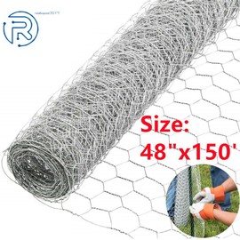 netuera Galvanized Poultry Net 48"x150' Metal Mesh Fencing Chicken Wire 2" Holes Rustic