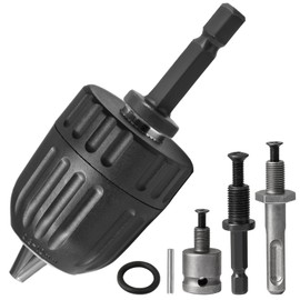 Hakkin 0.8-10mm Keyless Drill Chuck Adapter, 3/8-24UNF Capacity Mount with SDS-PLUS Shank, 1/4" Hex Shank Lock Key, 1/2” Socket Square Adapter, for Impact Driver