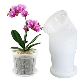 Blumiger Orchid Pots 4 5 6 Inch, Orchid Pot with Holes & Saucers, Clear Plastic Orchid Pot for Repotting, Breathable Slotted Orchid Pots Flower Plant Nursery Pot (4in 9Pack)