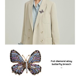 2 Pieces Butterfly Brooch with Rhinestone Alloy Decorative Accessories for Keldiung Jacket Sweater Decoration Brooch for Women, Metal