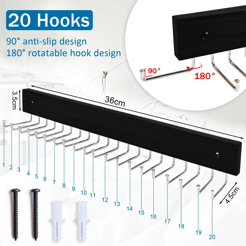CENZICOM Tie Rack Wall Mounted, 360°Rotating Tie Hanger Belt Organizer