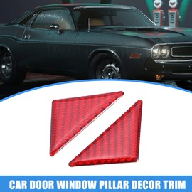 A ABSOPRO Car Door Window Pillar Decor Trim Interior Sticker Accessories for Dodge Challenger 2015-2023 Carbon Fiber Pattern Red (Set of 2)