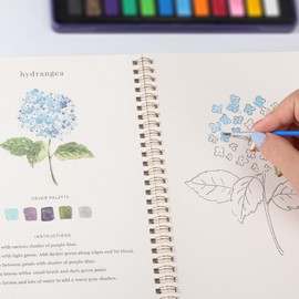 Dancart Beginner Watercolor Kit with Outlines, 12 Colors Rustproof Box, 2 Brushes & Multi-Theme Painting Book for Kids, Teens & Adults