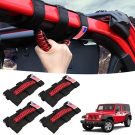 Gaizon 4 Pack Grab Handles Roll Bar Paracord Handgrip Handles with America Flag Pattern Replacement for Jeep Wrangler YJ TJ JK JL,Gladiator JT 1955-2022(Red)