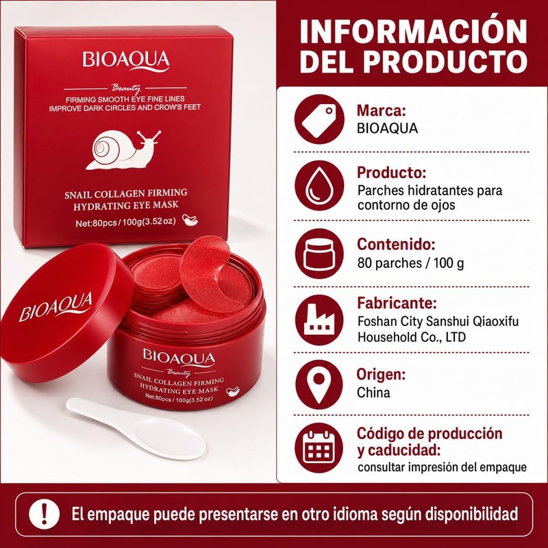 BIOAQUA Parches para Ojos con Baba de Caracol y Colágeno,