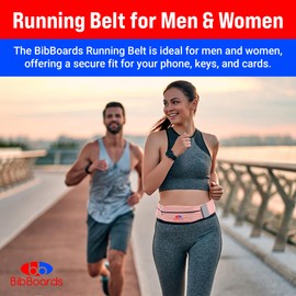 BibBoards Running Belt for Men & Women - Water & Sweat-Resistant No Bounce Runners Fanny Pack for Phone, Keys, Cards & Money, Adjustable Running Band for Marathon, Jogging, Hiking, Cycling - Pink